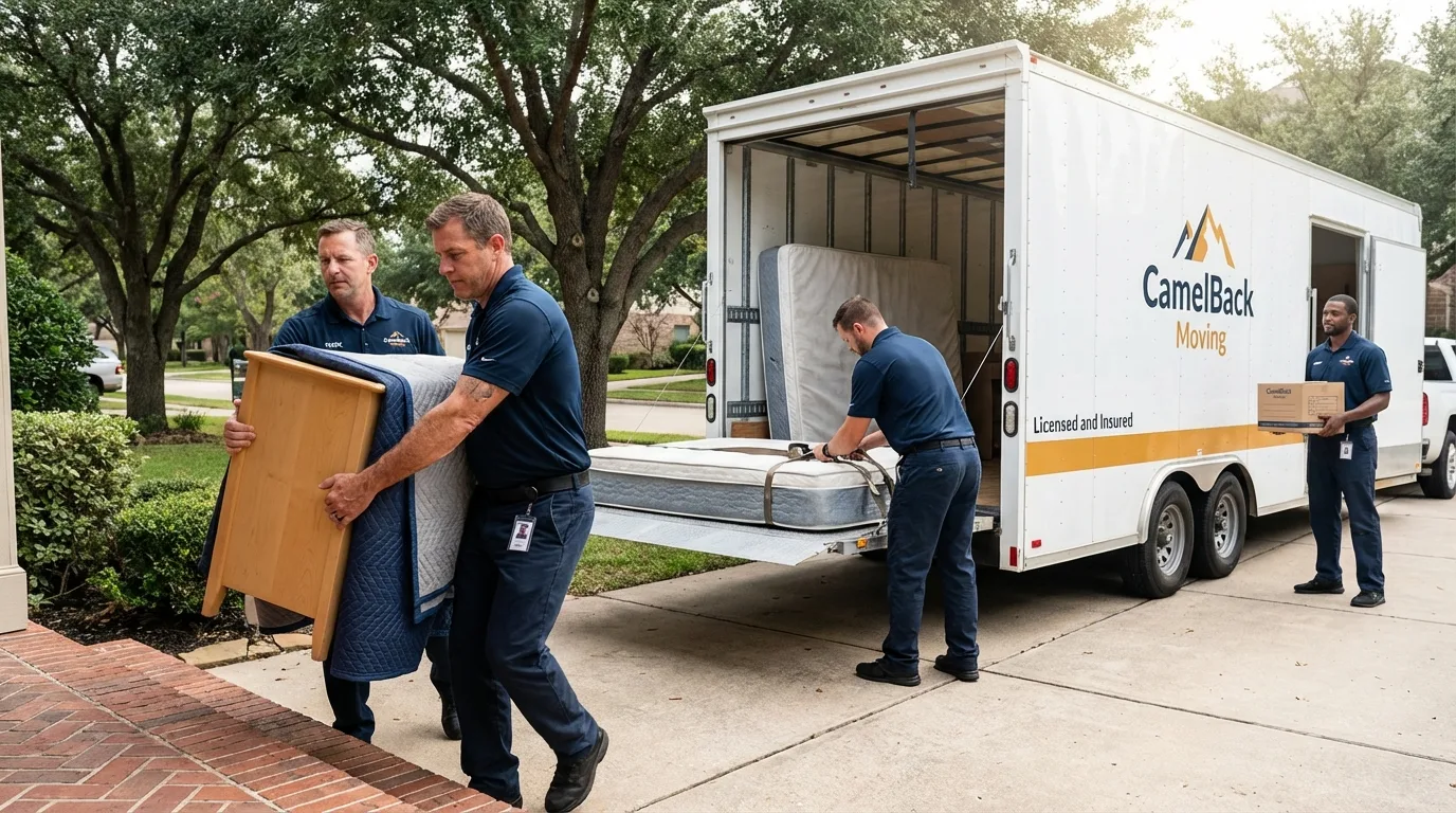 Crew loading residential truck for cross-state move from Stilwell, OK