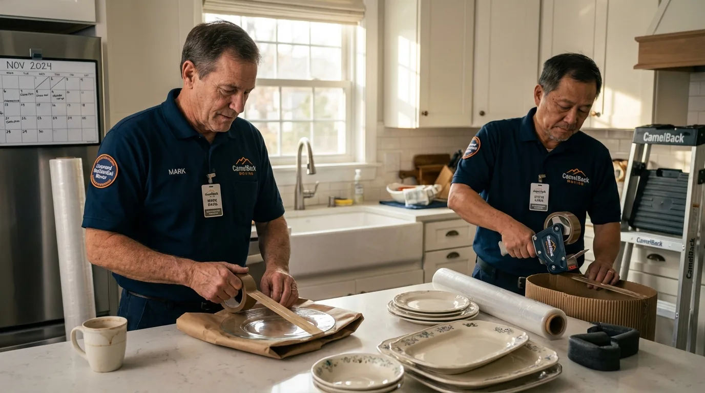 Professional crew packing kitchen dishware in Stilwell, OK